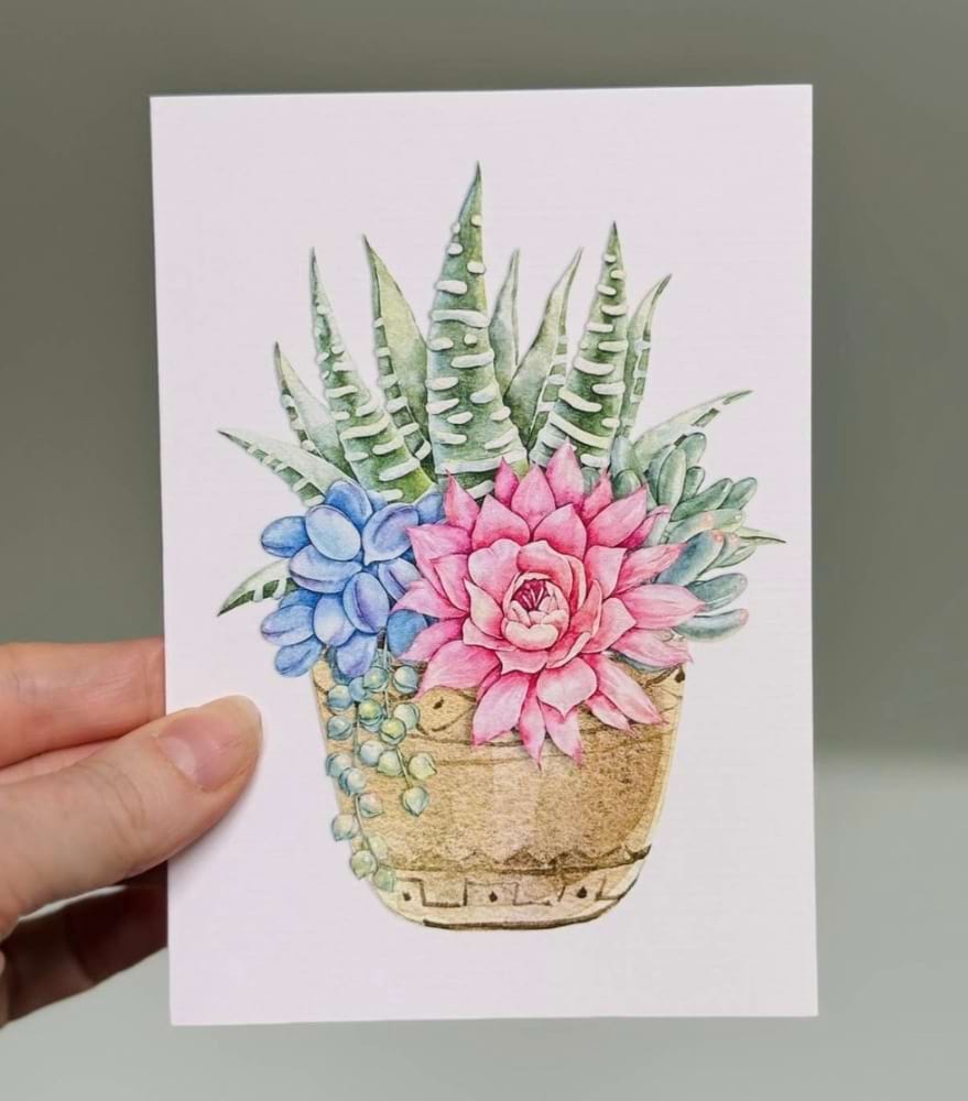 Pot Of Pastel Succulent Mini Card