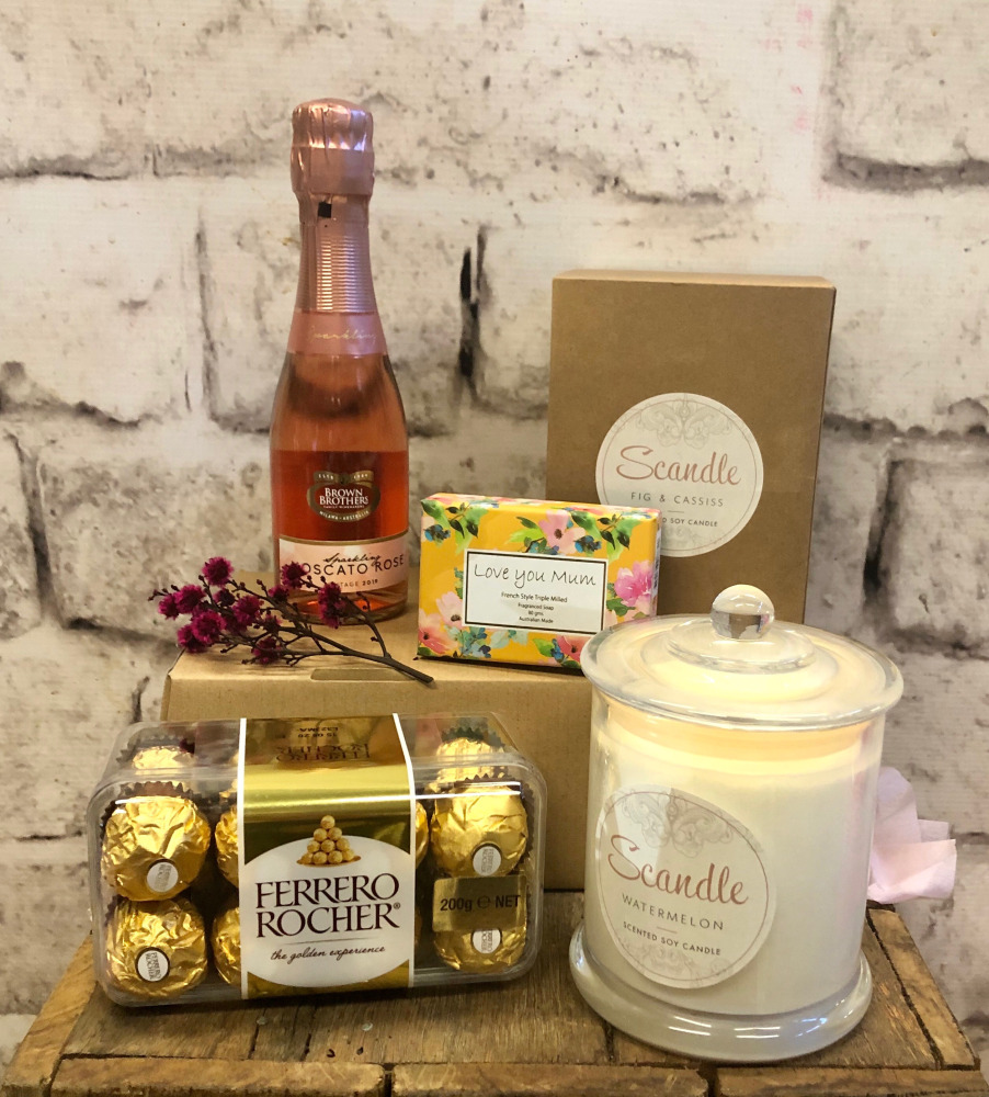 Champagne, Candle, Soap, Chocolate Hamper
