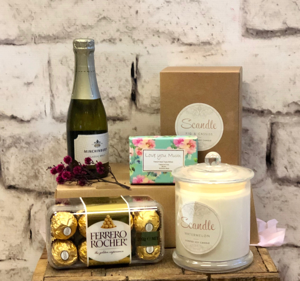 Champagne, Candle, Soap, Chocolate Hamper