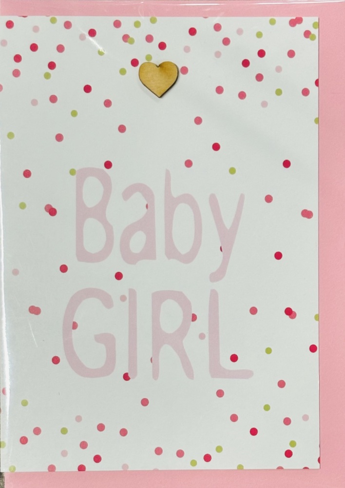 Baby Girl Card With Wooden Heart