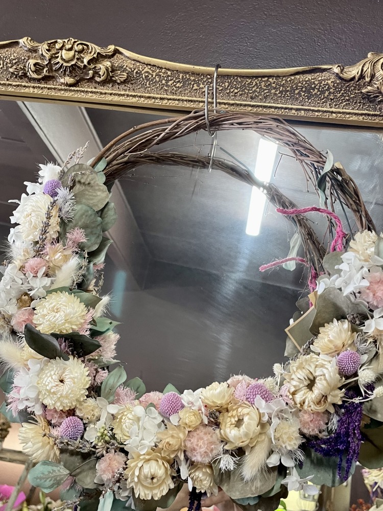 Preserved flower Christmas wreath in pastel colour tones