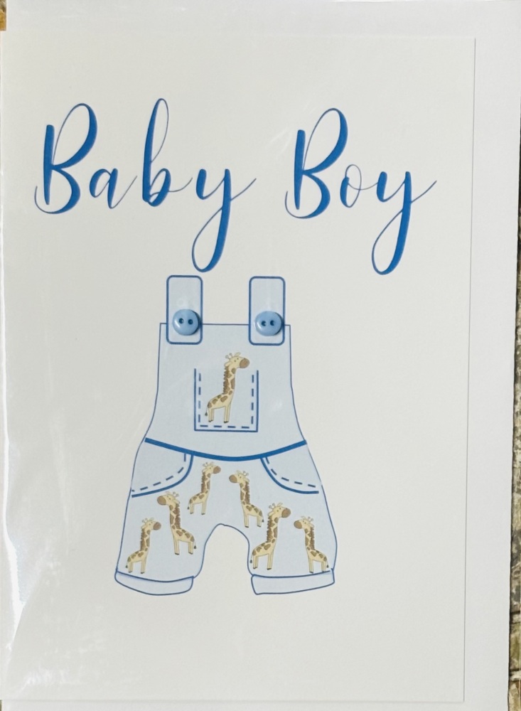 Baby Boy Giraffe Card With Blue Buttons