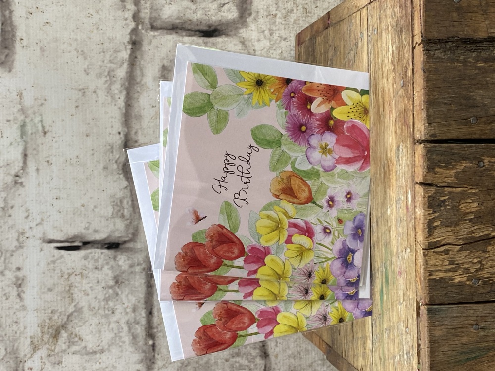Happy Birthday Card Floral Large