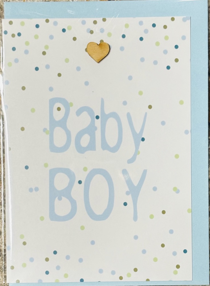 Baby Boy Dotty Card With Wooden Heart
