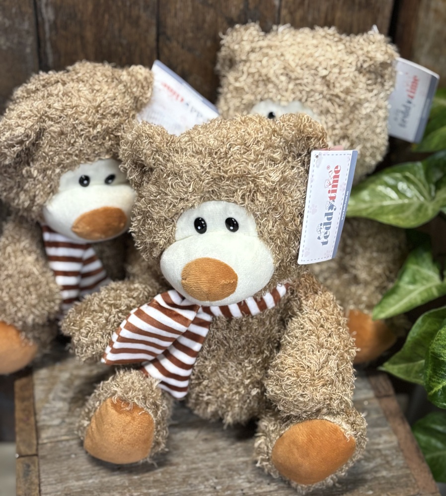 Miles Bear, Cute brown teddy bear plush toy sitting upright, designed as a gift add-on for flower delivery