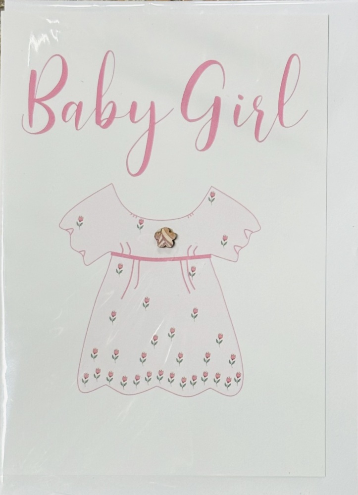 Baby Girl Card With Wooden Flower