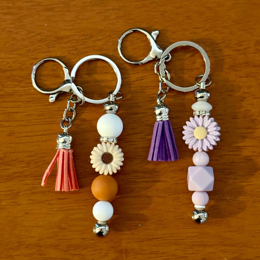 Beaded Flower Keyring Autumn Tones