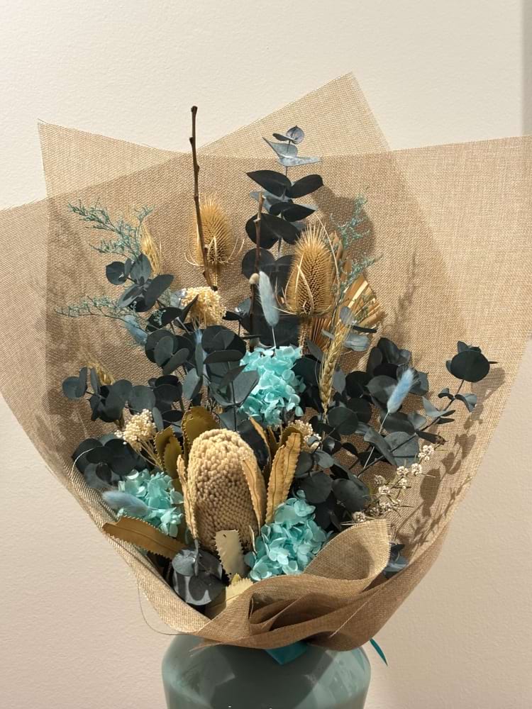 Ocean Blues Forever Blooms Bouquet, a collection of preserved flowers available for delivery in Newcastle