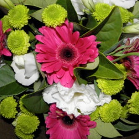 Vibrant flower bouquet in pink & green blooms